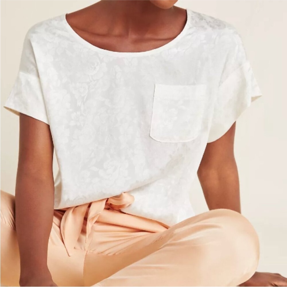 Anthropologie Satin White Baroque Carson Pocket Tee